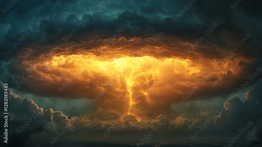 Wall mural a gigantic anvil-shaped thundercloud glowing from within, as if a firestorm rages inside