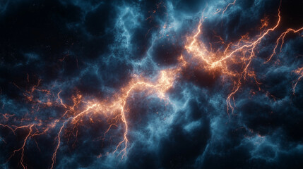 Fototapeta premium A cloud-to-cloud lightning storm with chaotic, tangled bolts resembling a web of electricity