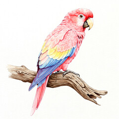 Fototapeta premium Watercolor Macaw Parrot on Branch Illustration