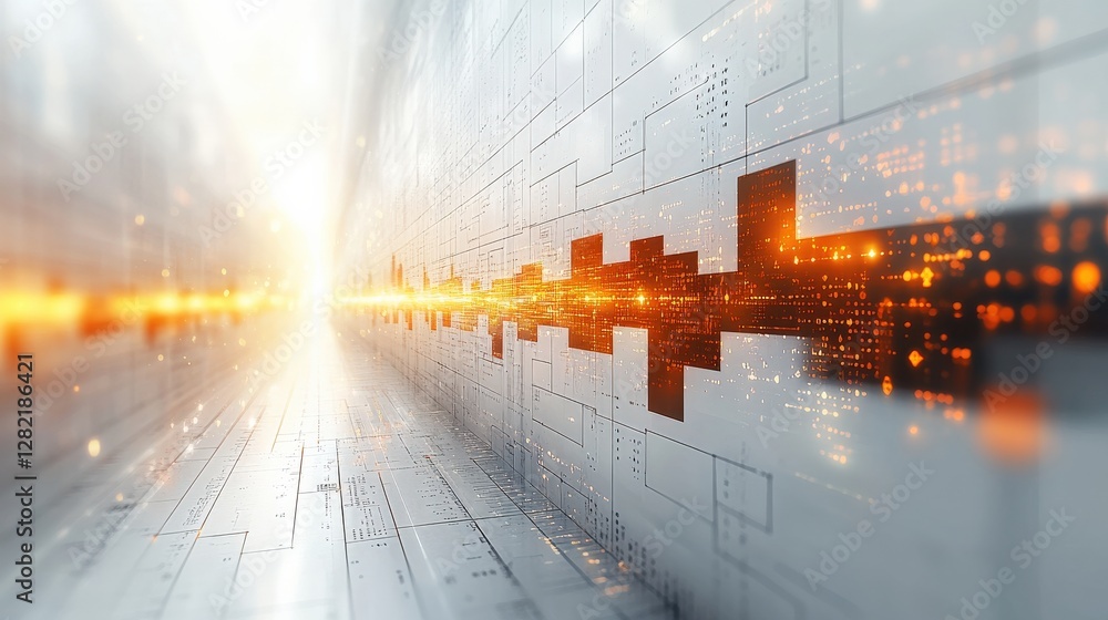 Poster futuristic corridor with glowing lines and digital patterns, symbolizing technology and innovation