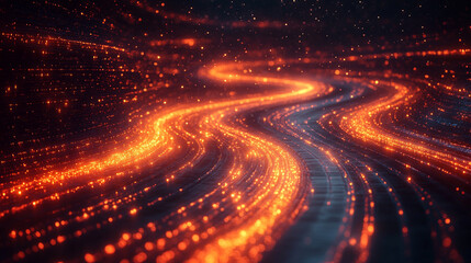 Dynamic digital stream of binary code forming twisted tunnel in cyberspace symbolizing high-speed internet global connectivity and big data flow in modern digitalization era