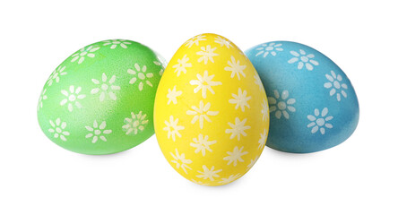Many decorated Easter eggs isolated on white
