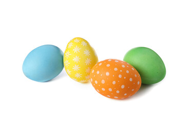 Many decorated Easter eggs isolated on white