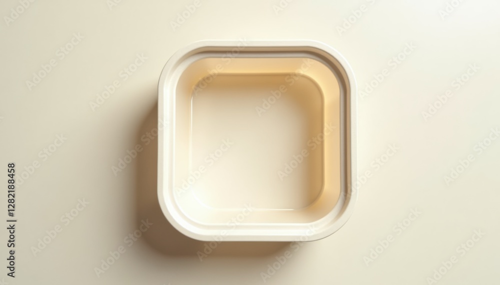 Aufkleber A top-down view of a plain plastic soup container, simple design, isolated on a smooth surface with soft shadows and copy space