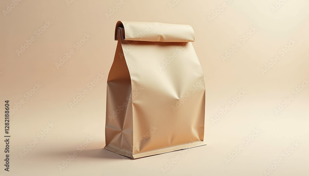 Aufkleber A paper sandwich bag with a minimal design, standing upright with a clean fold, isolated on a soft, solid-colored background with copy space