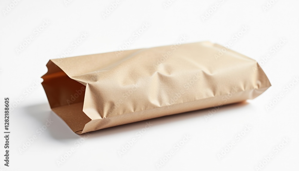 Aufkleber  A plain paper sandwich bag with no branding, clean folds, isolated on a white background with subtle shadows and copy space
