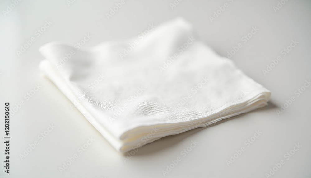 Aufkleber A close-up of a crisp white napkin with subtle texture, neatly placed on a clean surface, perfect for restaurant branding with copy space
