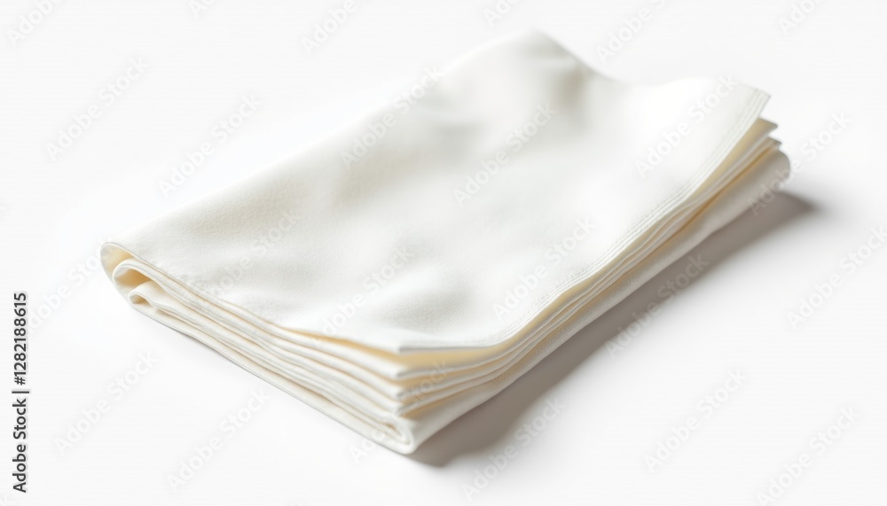 Poster A neatly folded white napkin, isolated on a clean white background with high detail, soft shadows, perfect for branding with copy space