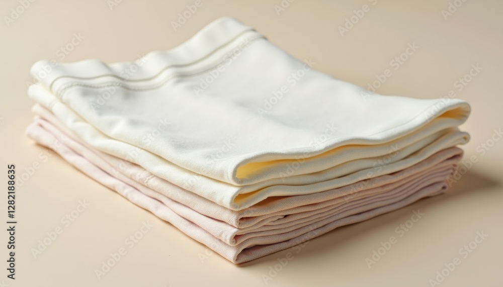 Fototapete a stack of neatly folded cloth napkins, arranged in a fan shape, isolated on a neutral-colored backg