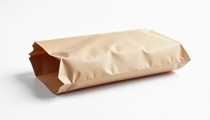  A plain paper sandwich bag with no branding, clean folds, isolated on a white background with subtle shadows and copy space