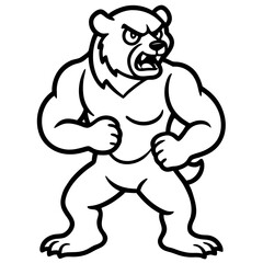  Fierce Bear Standing in Fighting Pose - Dynamic Vector Illustration & Clipart, Fierce bear standing on two legs in a fighting pose, perfect for vector clipart and line art designs.