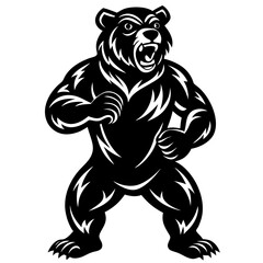 Obraz premium Fierce Bear Standing in Fighting Pose - Dynamic Vector Illustration & Clipart, Fierce bear standing on two legs in a fighting pose, perfect for vector clipart and line art designs.