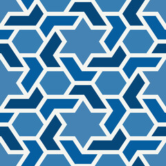 Oriental ancient mosaic seamless pattern. Ethnic ornament. Repeated geometric figures, hexagons, stars motif surface print. Ornamental wallpaper. Geo design digital paper. Vector abstract background