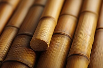 Close-up view of natural bamboo sticks arranged neatly on a surface showcasing their texture and colors