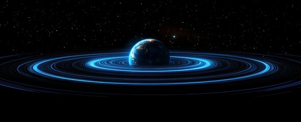 Abstract background with a planet, nebula, and stars in space. © Karo