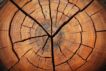 Obraz premium Close-up view of a cracked wooden surface revealing detailed texture and rich colors in natural light