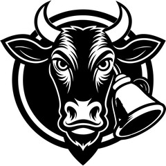 Brown Cow with Bell - Vector Illustration, Clipart & Line Art on White Background, Brown cow with a bell vector illustration, perfect for clipart, cartoons, and line art designs.