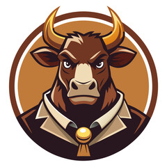 Brown Cow with Bell - Vector Illustration, Clipart & Line Art on White Background, Brown cow with a bell vector illustration, perfect for clipart, cartoons, and line art designs.