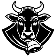 Brown Cow with Bell - Vector Illustration, Clipart & Line Art on White Background, Brown cow with a bell vector illustration, perfect for clipart, cartoons, and line art designs.