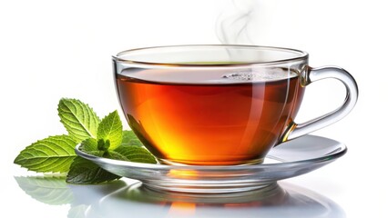 Hot Tea in Glass Cup with Mint Leaves