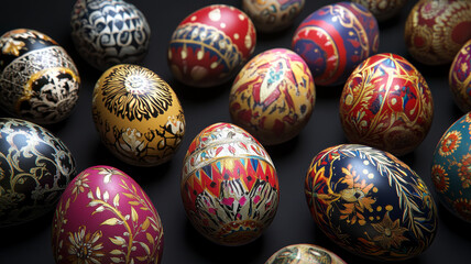 Ornate Painted Easter Eggs on a Dark Background