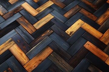 Elegant herringbone wood flooring showcasing a blend of dark and light tones in a stylish pattern