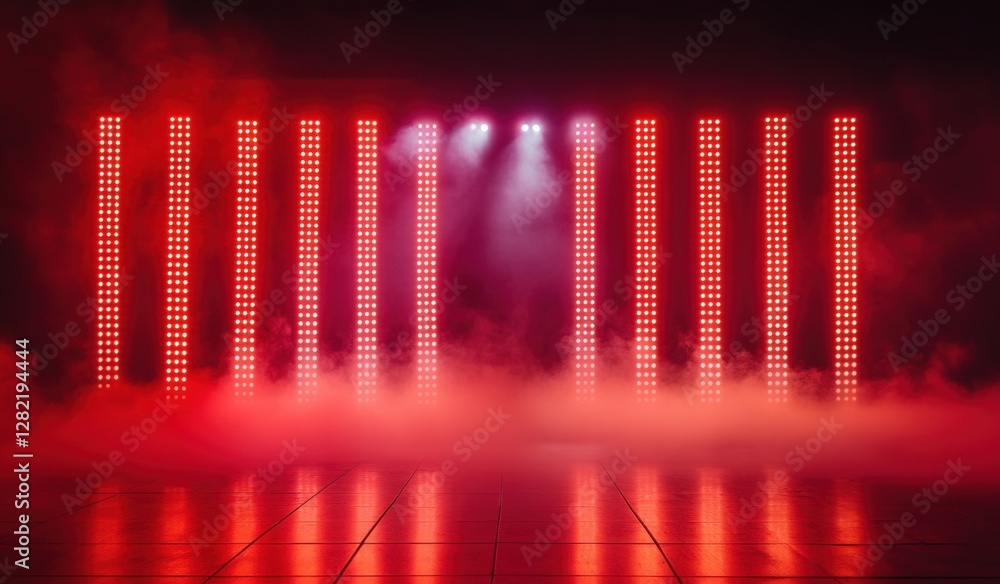 Aufkleber red led light background, red lights on the floor of an empty stage with smoke in front of it genera