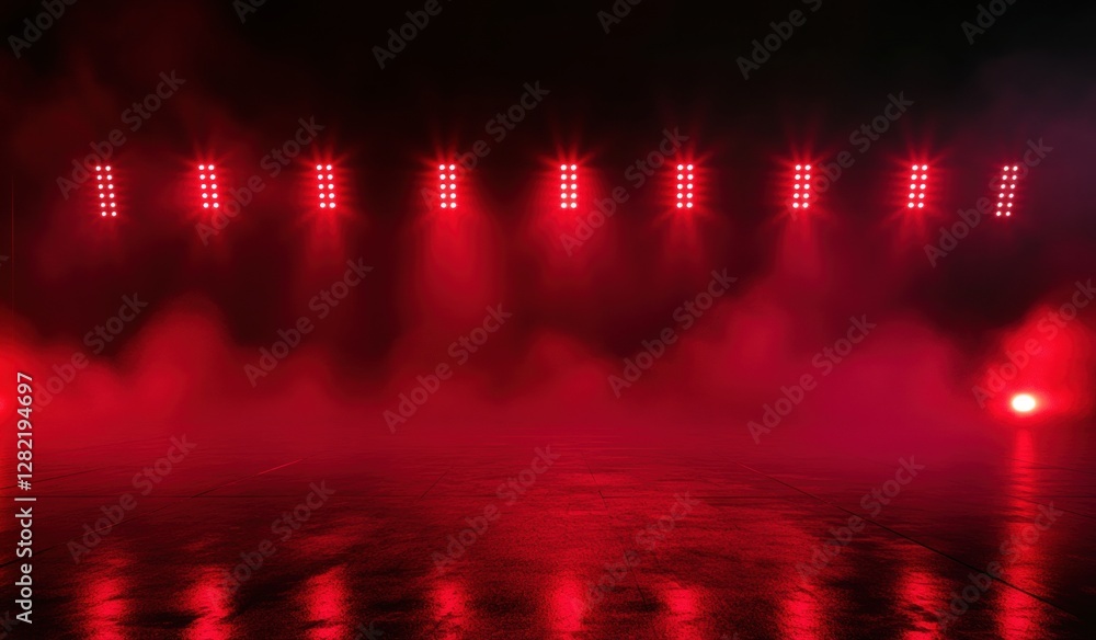 Aufkleber red led light background, red lights on the floor of an empty stage with smoke in front of it genera