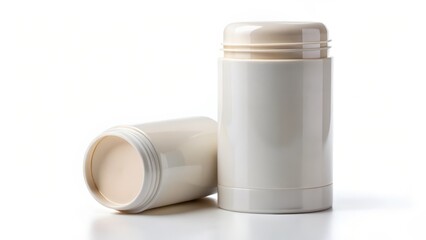 Two White Roll-On Containers on White Background