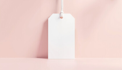 Elegant wedding favor tag mockup on soft pink background, branding purpose