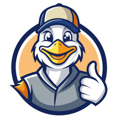 Cool Duck in Baseball Cap Giving Thumbs Up - Vector Cartoon Clipart & Line Art, Cool duck in a baseball cap giving a thumbs up – vector cartoon, clipart, and line art design.