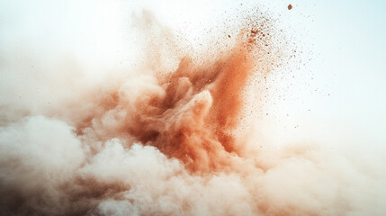 Dynamic dust burst with brown sand explosion captured mid-air symbolizing transformation energy and fleeting moments