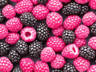 Close-up of fresh berries, including raspberries and blackberries, showcasing their vibrant color and texture. A deliciously sweet and appetizing visual.