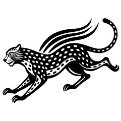 Elegant Cheetah Running with Speed Lines – Vector Illustration, Clipart & Line Art, Elegant cheetah running vector illustration with speed lines – perfect for digital designs and prints.
