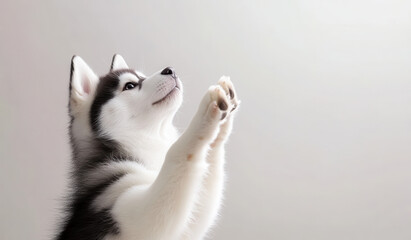 Adorable Siberian Husky Puppy Asking for Treats with Playful Pose