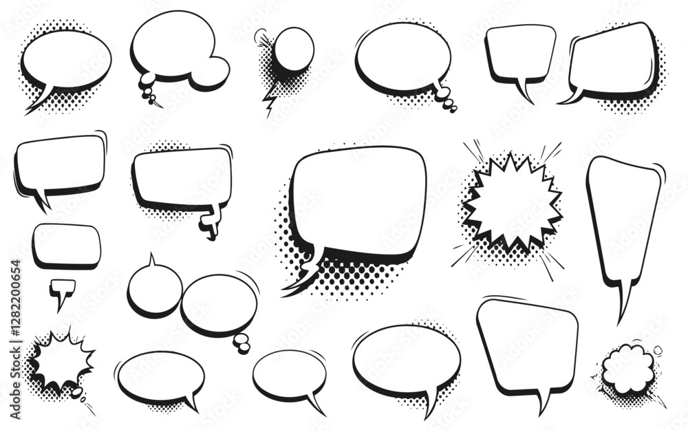 Poster hand drawn vector set of speech bubbles icons and labels