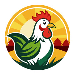 Farm Rooster Crowing at Sunrise - Vector Illustration, Clipart, and Line Art Design, Farm rooster crowing at sunrise, vector illustration, clipart, and line art design on a white background.