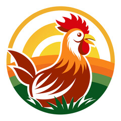 Farm Rooster Crowing at Sunrise - Vector Illustration, Clipart, and Line Art Design, Farm rooster crowing at sunrise, vector illustration, clipart, and line art design on a white background.