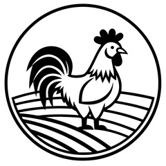 Farm Rooster Crowing at Sunrise - Vector Illustration, Clipart, and Line Art Design, Farm rooster crowing at sunrise, vector illustration, clipart, and line art design on a white background.