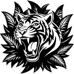  Fierce Roaring Tiger Vector Illustration - Jungle Wildlife Clipart & Line Art Design, Fierce roaring tiger vector illustration—perfect for clipart, line art, and digital designs.