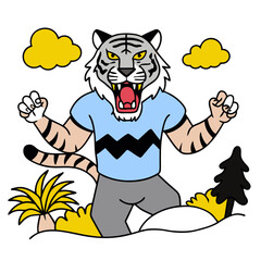  Fierce Roaring Tiger Vector Illustration - Jungle Wildlife Clipart & Line Art Design, Fierce roaring tiger vector illustration—perfect for clipart, line art, and digital designs.