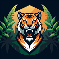  Fierce Roaring Tiger Vector Illustration - Jungle Wildlife Clipart & Line Art Design, Fierce roaring tiger vector illustration—perfect for clipart, line art, and digital designs.