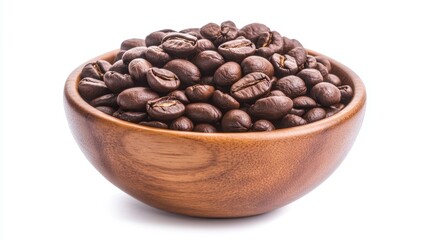 A smooth bowl filled with rich coffee beans stands out against a soft white backdrop for a serene coffee vibe.