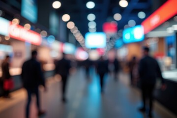 A Busy Convention Center Scene with Diverse Attendees in Motion, Blurred Background, Showcasing Modern Expos and Networking Opportunities for Professionals
