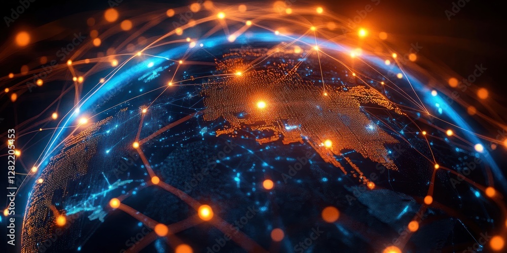 Poster futuristic digital globe concept for global network connectivity and fast data transfer in cyber tec