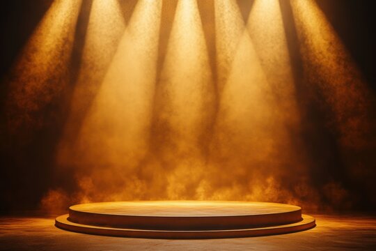 Golden Stage with Spotlight and Fog Effect for Elegant Presentation