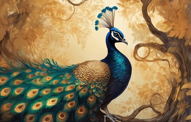 beautiful peacock with feathers