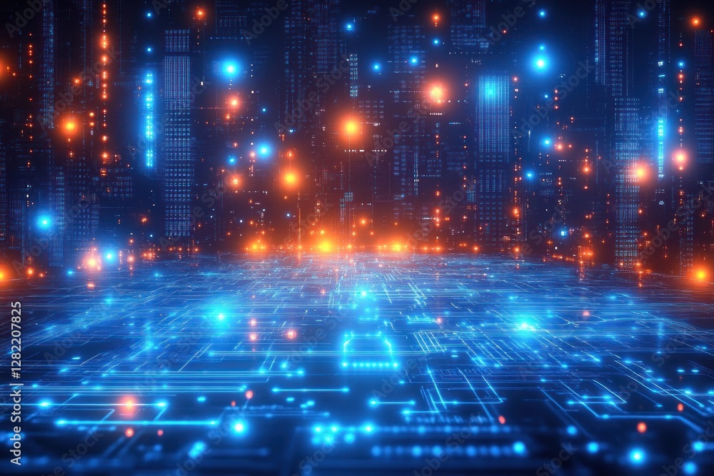 Poster futuristic digital circuit network overlay effect transparent background cyberpunk technology design