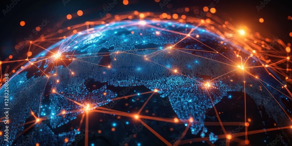 Poster futuristic digital globe global network connectivity high speed data transfer cyber technology inter