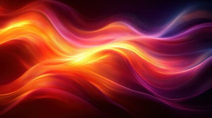 Fototapeta premium Vibrant abstract waves of orange, pink, and purple flowing across a dark background
